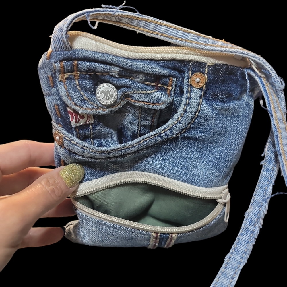 Handmade cross body purse made from mek denim jeans - Picture 3 of 6